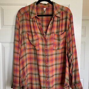 Anthro The Hadley Relaxed Plaid Buttondown Shirt by Pilcro - Size L